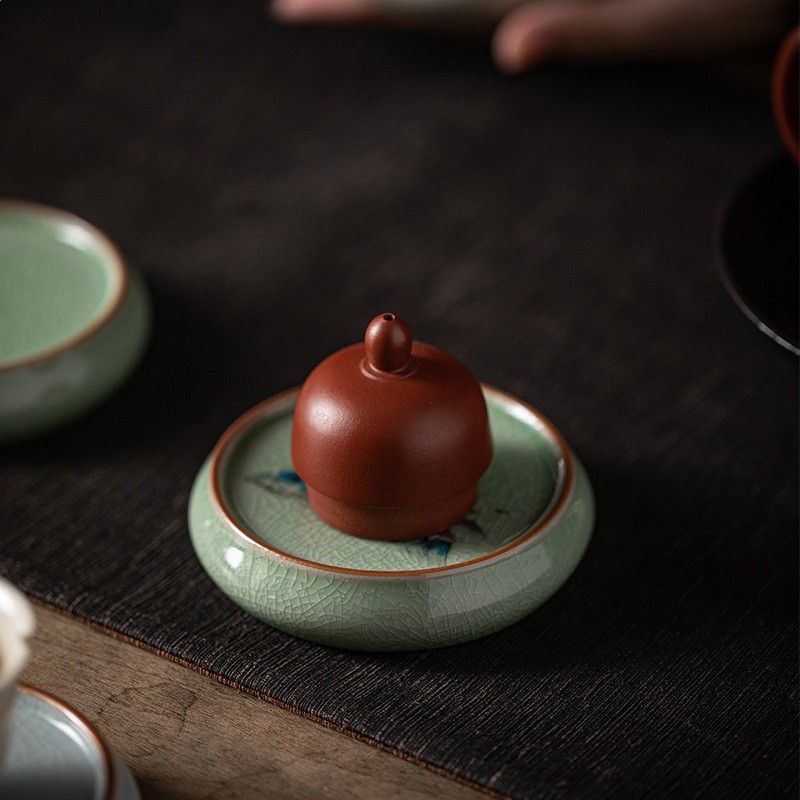 陶瓷茶杯墊水杯墊茶具防燙墊子隔熱山水杯墊圓形杯託擺件配件青瓷-細節圖4