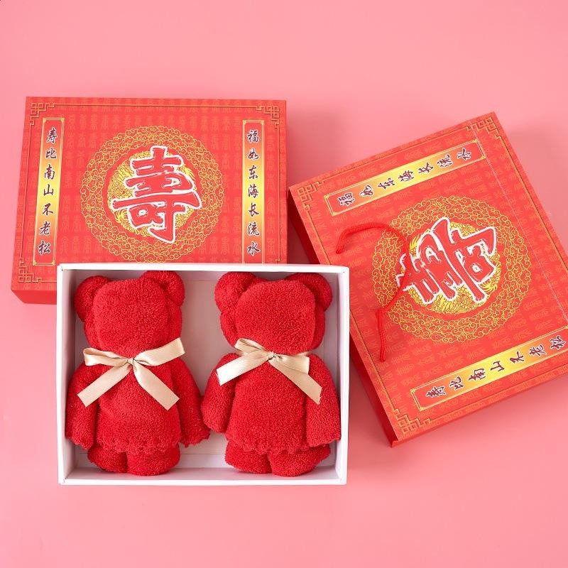 毛巾禮盒裝兩條裝小熊包裝節日婚慶伴手禮吸水毛巾珊瑚絨毛巾套裝-規格圖5