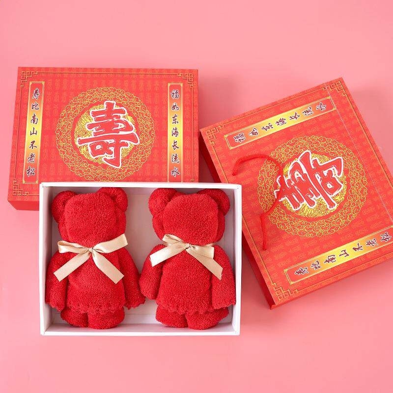 毛巾禮盒裝兩條裝小熊包裝節日婚慶伴手禮吸水毛巾珊瑚絨毛巾套裝-規格圖5