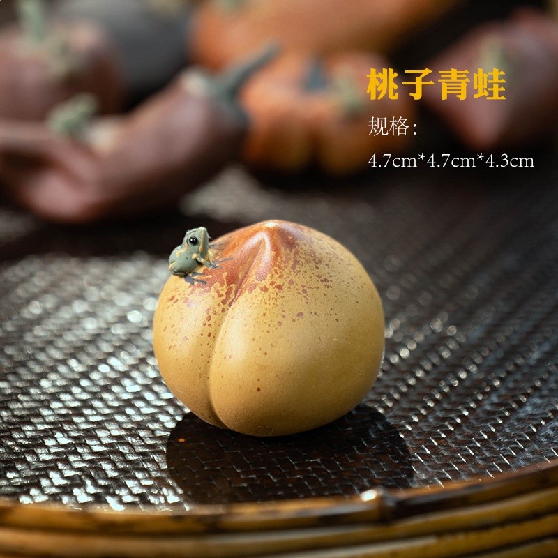 宜興紫砂茶寵噴水青蛙南瓜擺件仿生桃子香蕉水果茶具配件雕塑可養-規格圖5