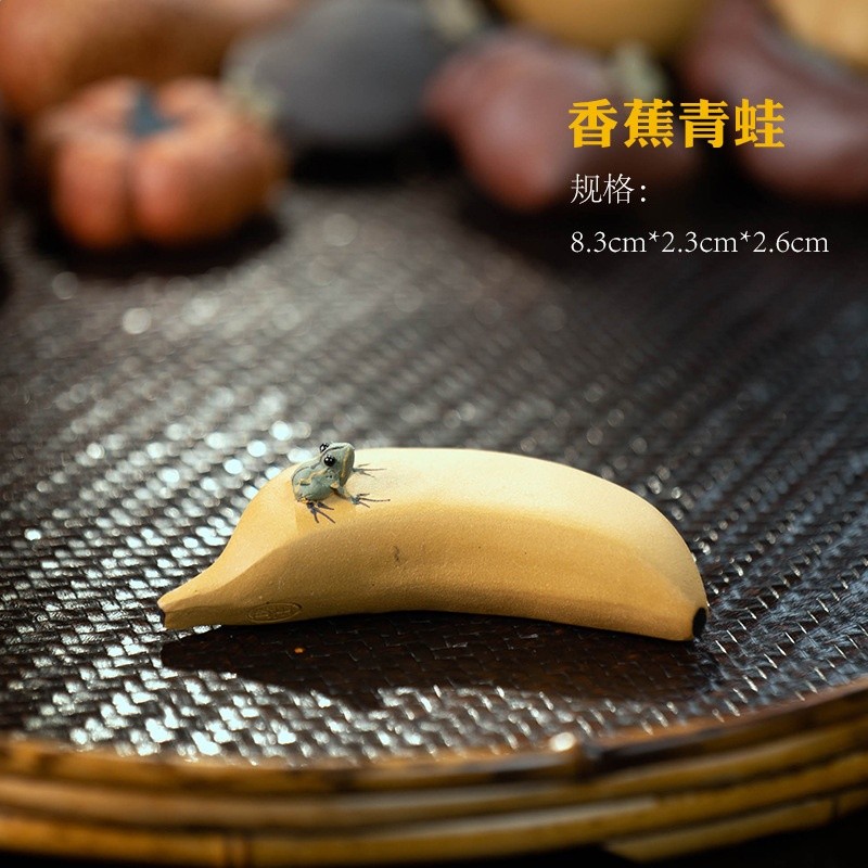 宜興紫砂茶寵噴水青蛙南瓜擺件仿生桃子香蕉水果茶具配件雕塑可養-規格圖5