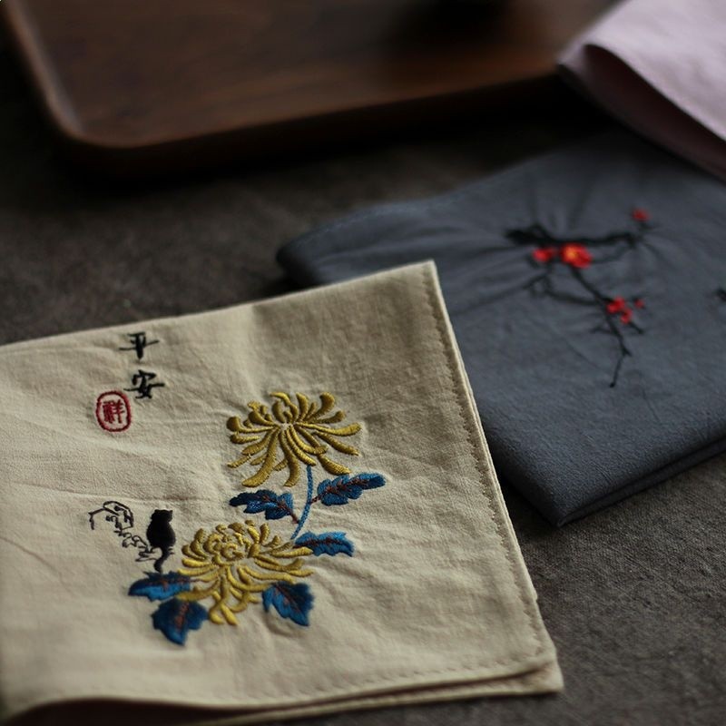 國風刺繡花手帕古風禮物男士女士隨身吸汗手絹方巾-細節圖3