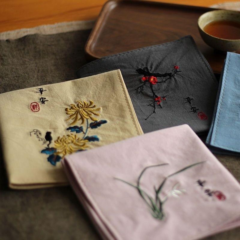 國風刺繡花手帕古風禮物男士女士隨身吸汗手絹方巾-規格圖5