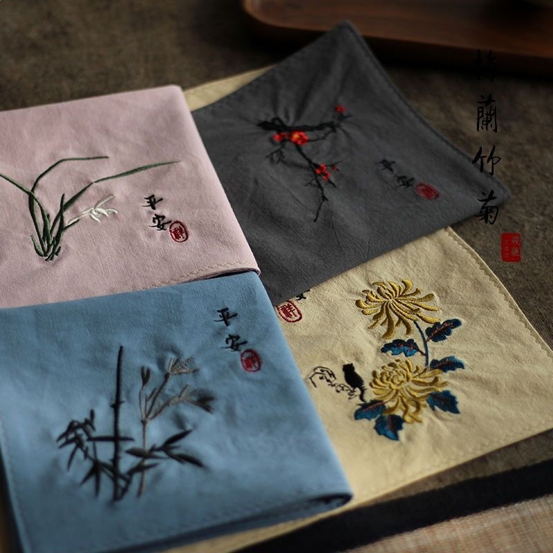 國風刺繡花手帕古風禮物男士女士隨身吸汗手絹方巾-規格圖5