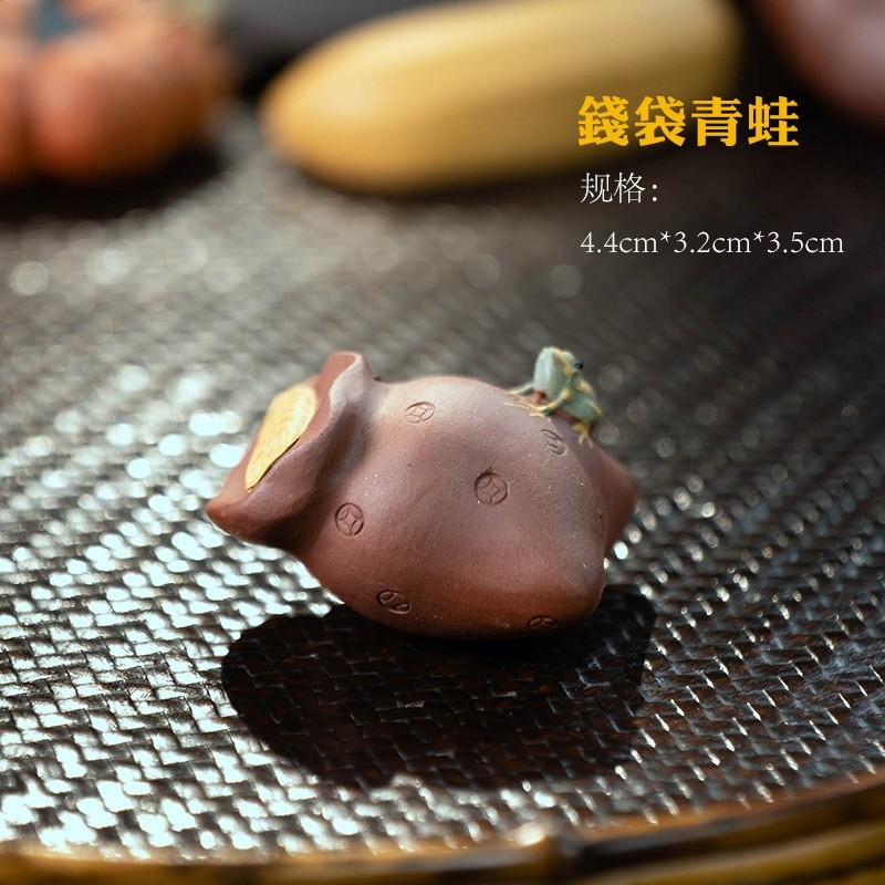 噴水青蛙蓮蓬南瓜西瓜石頭紫砂茶寵擺件可養陶瓷茶具創意小號-規格圖5