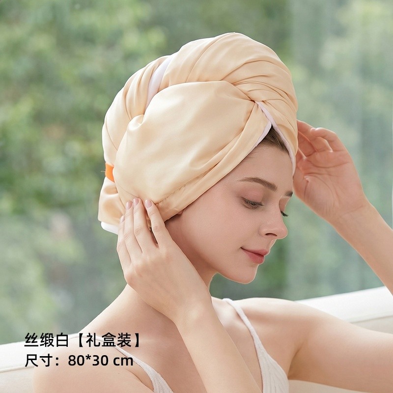 毛毛雨超細纖維乾髮帽女新款一片式包頭巾仿絲綢教師節高階禮盒裝-規格圖5
