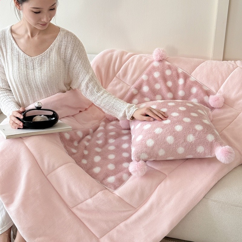 【加厚毛球款】粉色波點 （兔毛絨+牛奶絨）