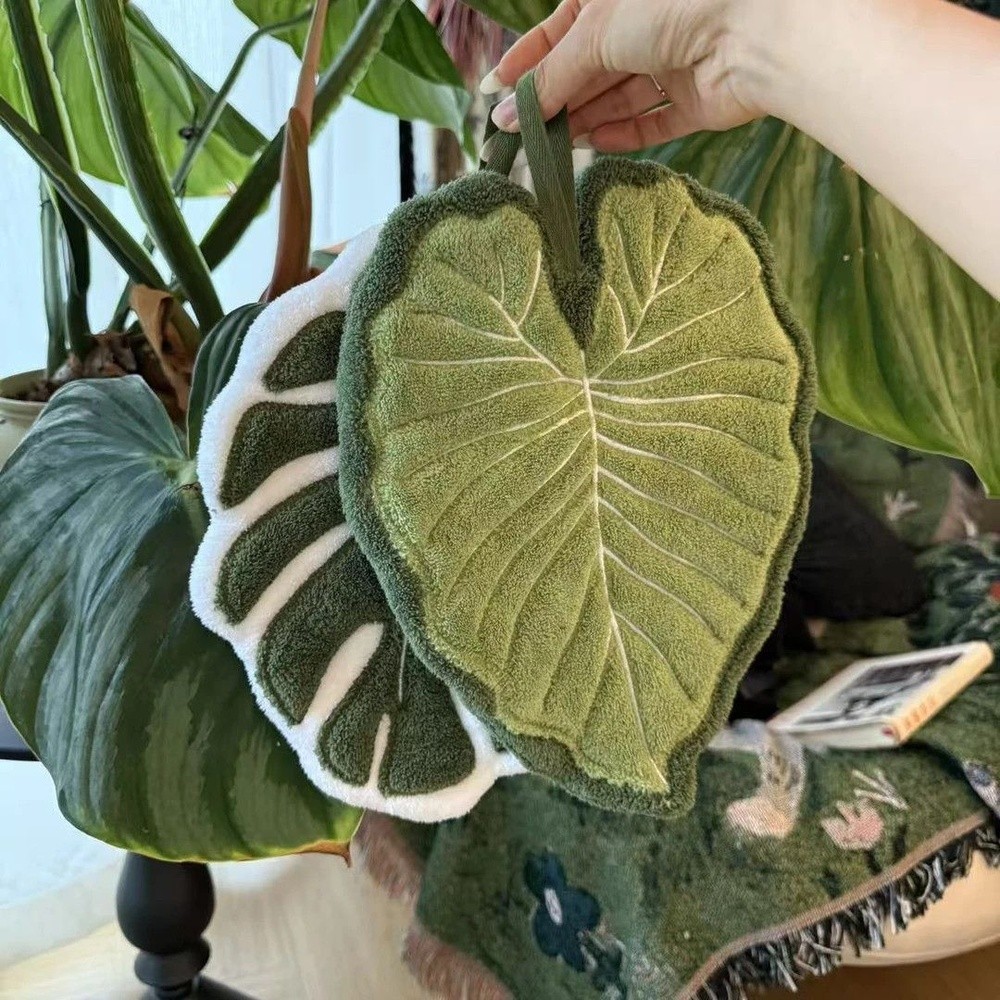 新款植物葉子擦手巾可掛式珊瑚絨家用廚房衛生間加厚吸水清潔毛巾-細節圖2