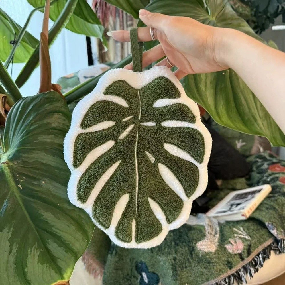 新款植物葉子擦手巾可掛式珊瑚絨家用廚房衛生間加厚吸水清潔毛巾-規格圖5