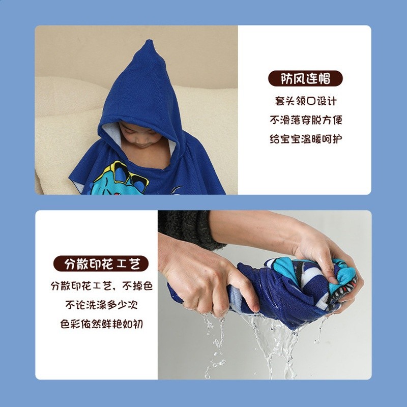 寶寶連帽浴巾卡通帶帽嬰兒浴袍沙灘兒童披風大號吸水兒童浴巾斗篷-細節圖2