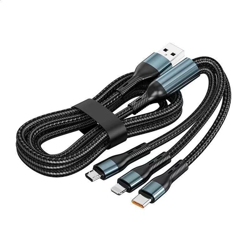 資料線一拖三超級快充三合一適用安卓蘋果手機充電資料線編織-細節圖5