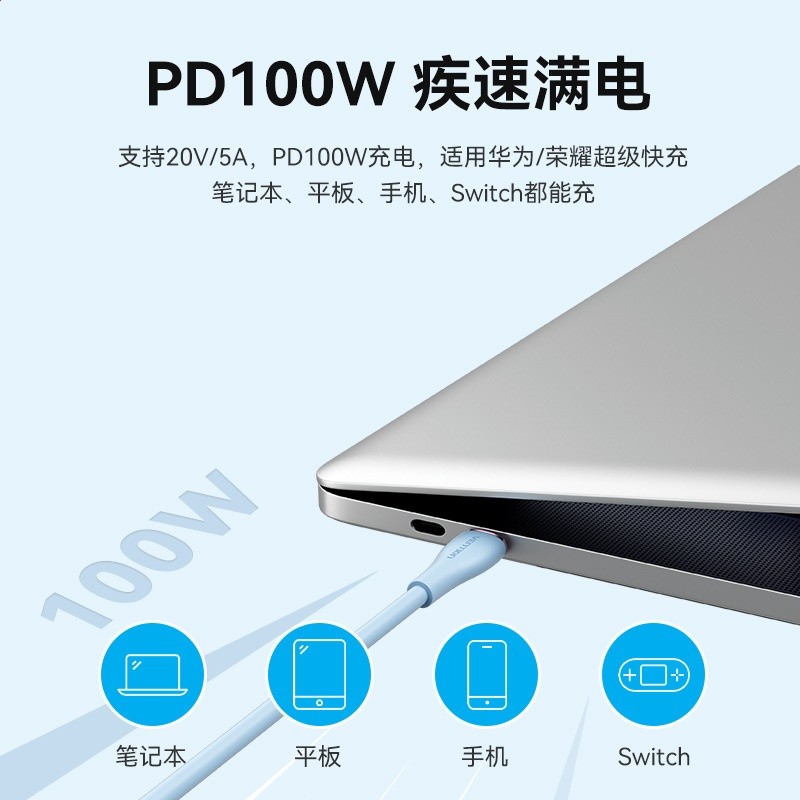 威迅雙頭Type-C資料線100W快充矽膠適用於安卓公對公充電手機線-細節圖2