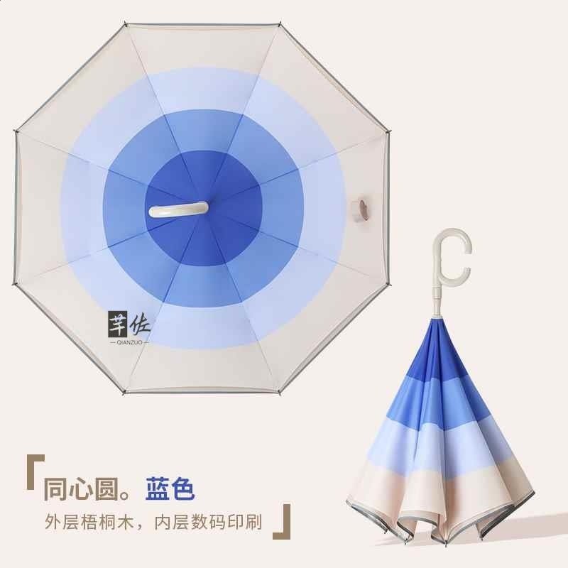 同心圓藍-配色自動反向傘