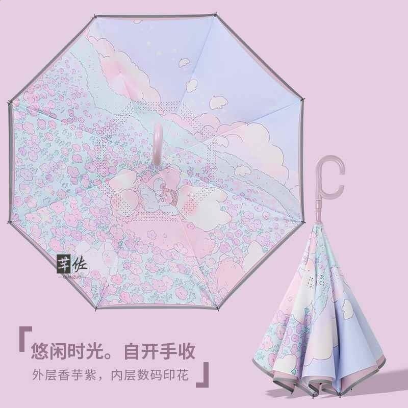 配色自動反向傘長柄雙層雨傘女晴雨兩用大號雙人抗風暴雨專用男士-規格圖5