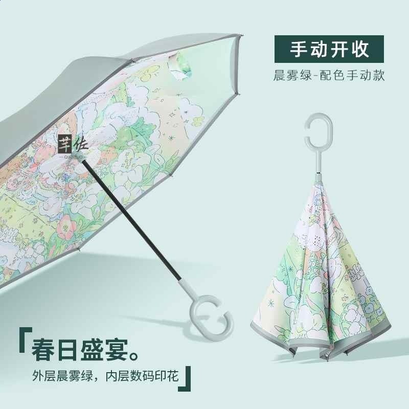 配色自動反向傘長柄雙層雨傘女晴雨兩用大號雙人抗風暴雨專用男士-規格圖5