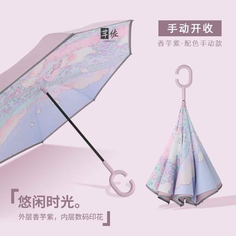 配色自動反向傘長柄雙層雨傘女晴雨兩用大號雙人抗風暴雨專用男士-規格圖5
