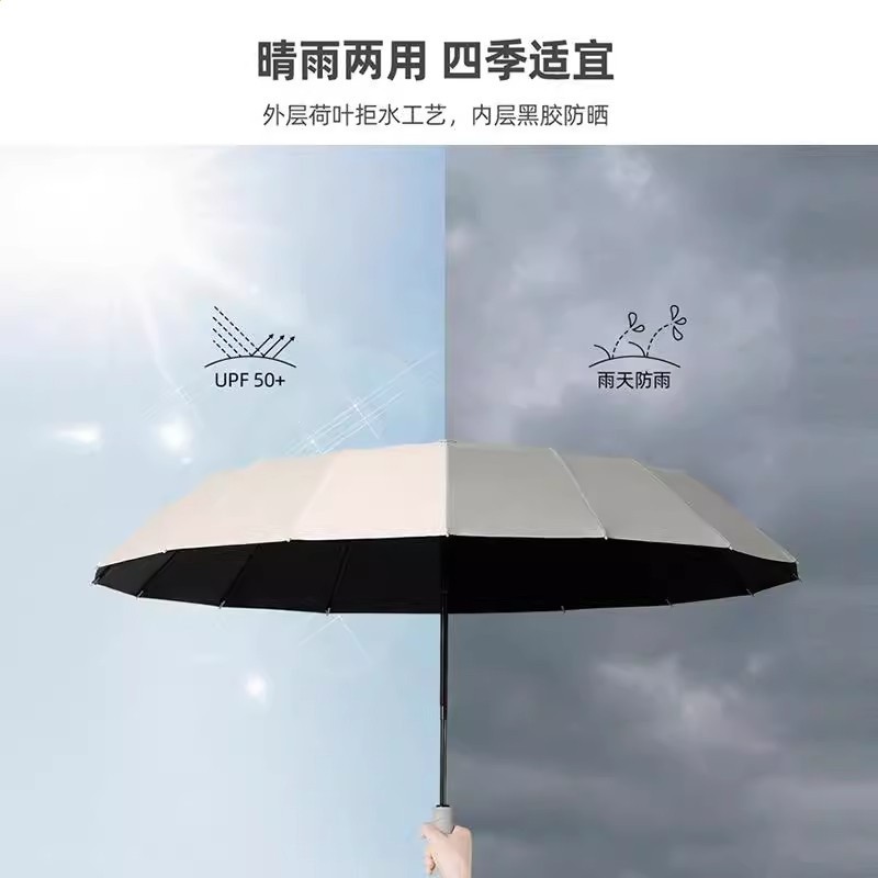 全自動雨傘大號摺疊黑膠晴雨兩用學生太陽傘防曬防紫外線遮陽傘-細節圖4