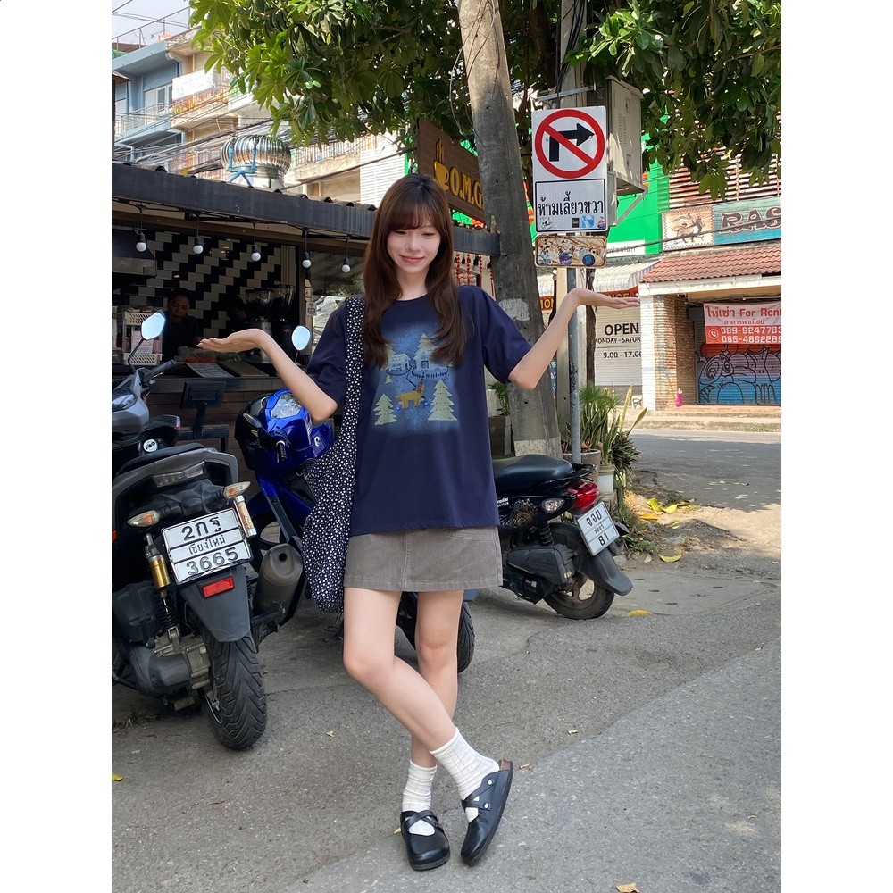 奶兔星球-自制 純棉雪地小狗印花短袖t恤女2026新款寬鬆圓領上衣-細節圖3