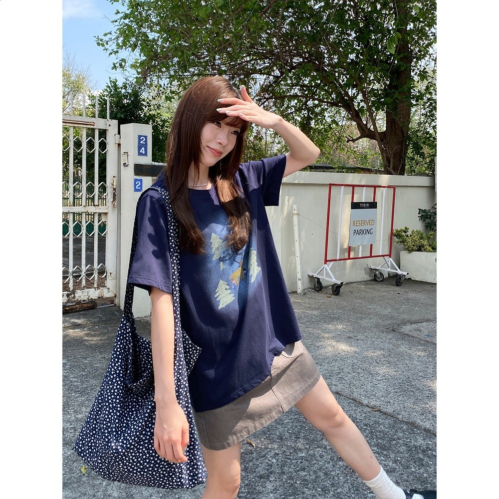 奶兔星球-自制 純棉雪地小狗印花短袖t恤女2026新款寬鬆圓領上衣-規格圖5