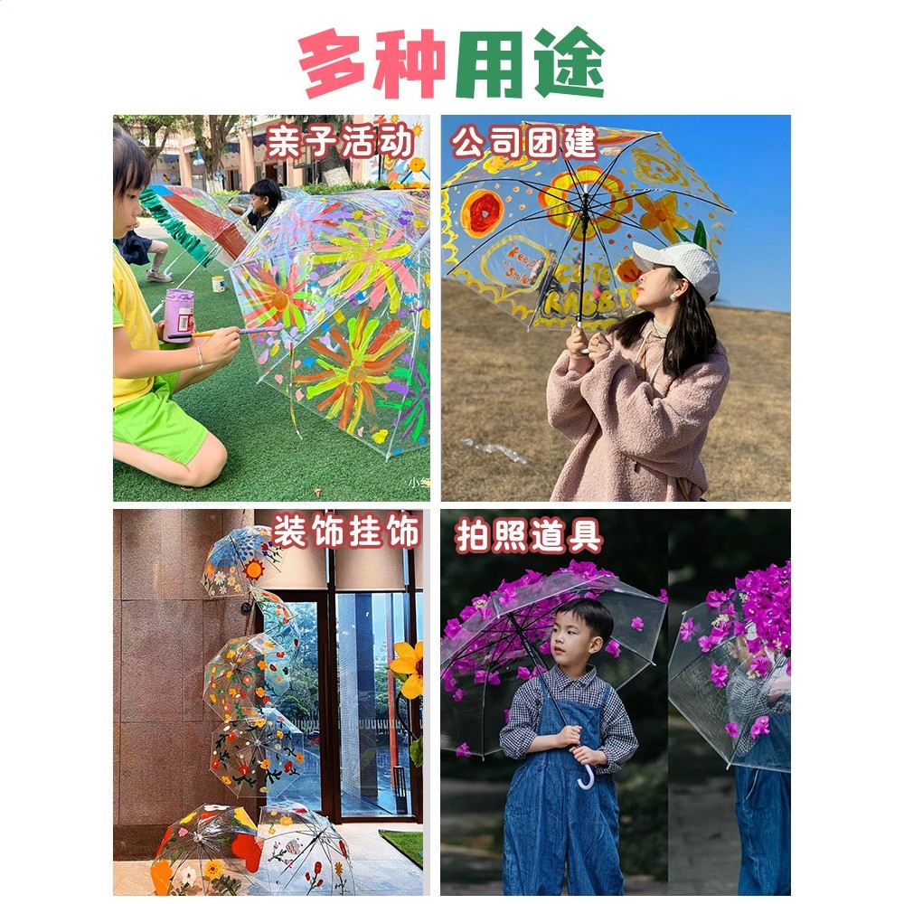 兒童diy繪畫透明雨傘幼兒園畫畫 創意手工塗鴉空白手繪磨砂小雨傘-細節圖3