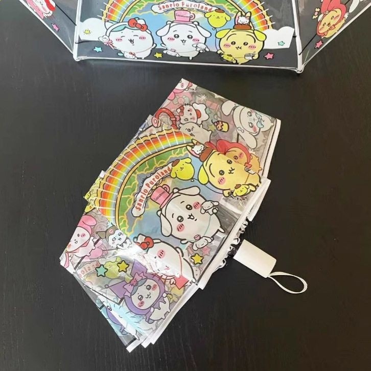 Chiikawa吉伊卡哇透明彩虹傘日系可愛卡通學生雨傘摺疊自動可選-細節圖2