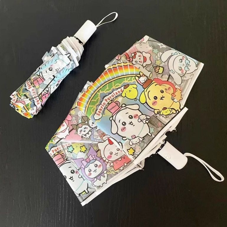 Chiikawa吉伊卡哇透明彩虹傘日系可愛卡通學生雨傘摺疊自動可選-細節圖3