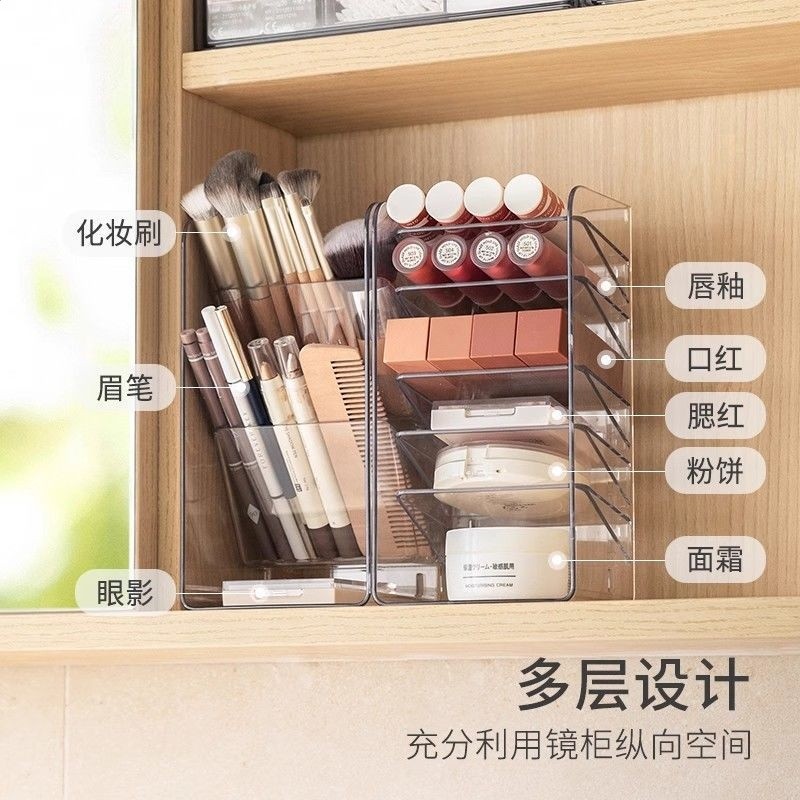 懶角落鏡櫃收納盒桌面護膚品化妝品收納斜口置物架衛生間浴室收納-細節圖4