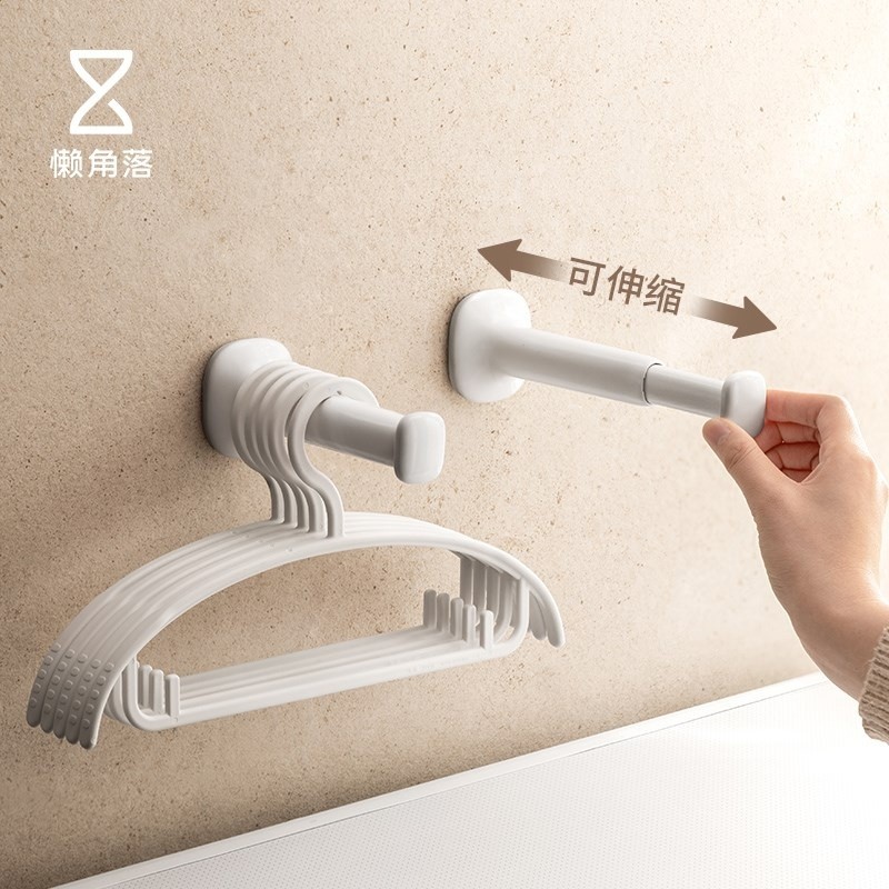 懶角落衣架收納免打孔家用陽臺晾衣架收納掛架多功能可伸縮置物架-規格圖1