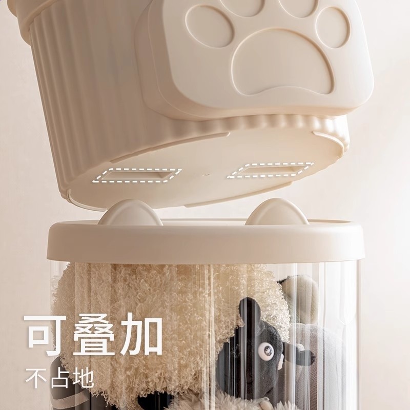懶角落娃娃收納桶透明大容量兒童毛絨公仔展示盒玩偶收納筒整理櫃-細節圖3