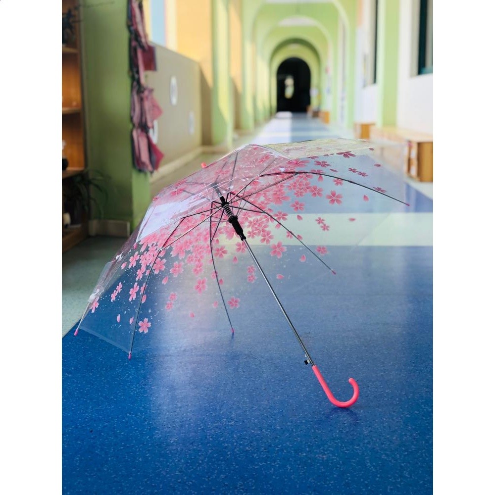 粉色櫻花透明雨傘長柄自動透明傘道具舞蹈傘創意雨傘適合1.6m以下-細節圖5