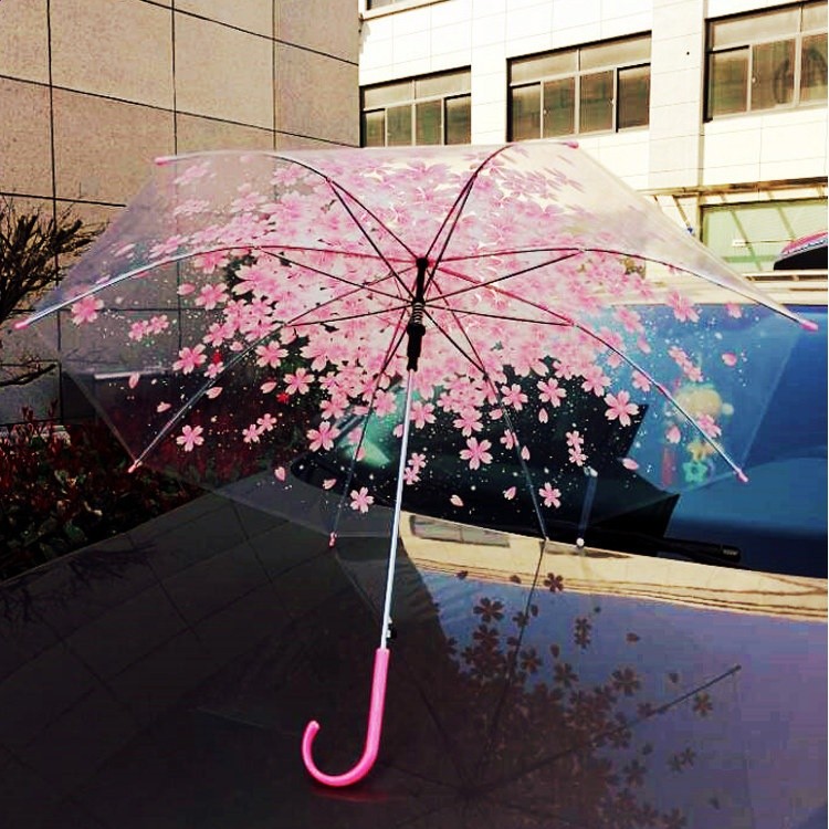 粉色櫻花透明雨傘長柄自動透明傘道具舞蹈傘創意雨傘適合1.6m以下-規格圖5