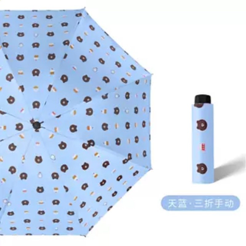 小雛菊黑膠防曬遮陽遮雨兩用全自動防曬傘UV黑膠遮陽傘小熊三折傘-規格圖5