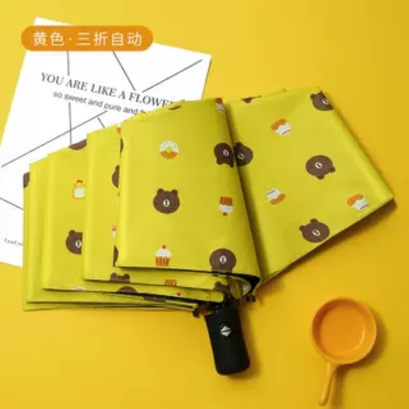 小雛菊黑膠防曬遮陽遮雨兩用全自動防曬傘UV黑膠遮陽傘小熊三折傘-規格圖5