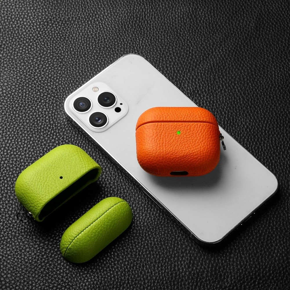 適用AirPodsPro2荔枝紋耳機套2代3代全包蒙皮耳機殼Pro軟殼PU皮-細節圖2