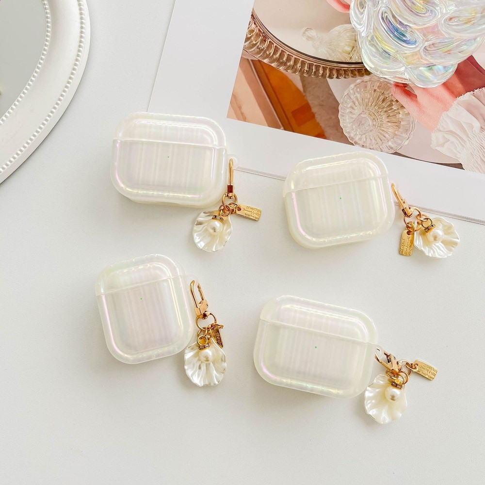 適用Airpods1/2代帶珍珠掛扣pro2彩色貝殼蘋果耳機殼保護套批發-細節圖2