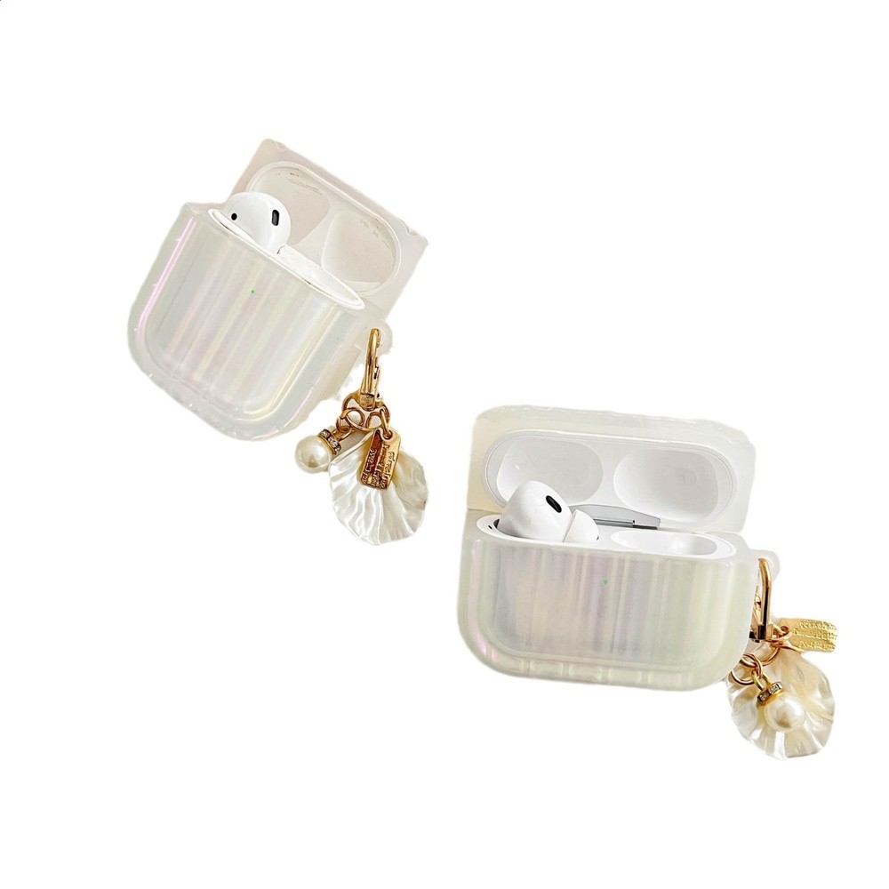 適用Airpods1/2代帶珍珠掛扣pro2彩色貝殼蘋果耳機殼保護套批發-細節圖5