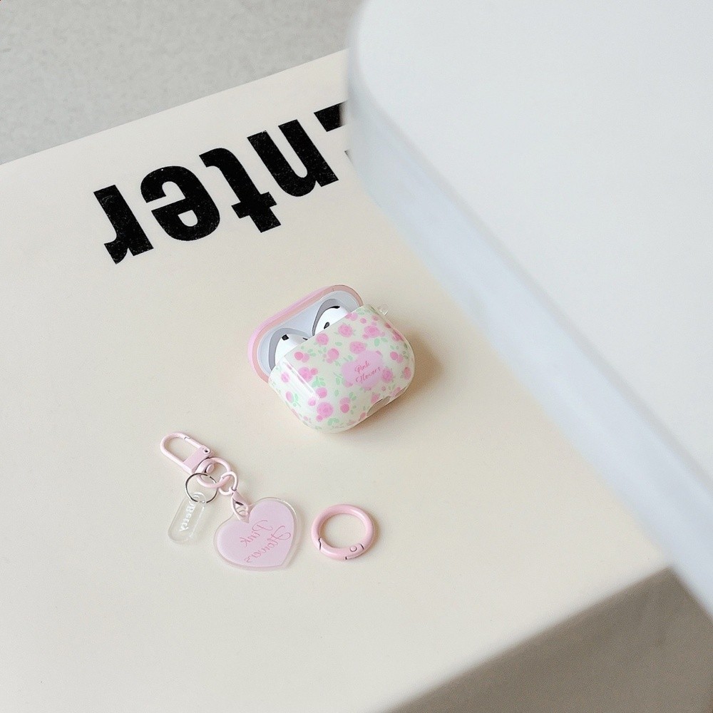 韓系清新碎花粉玫瑰適用蘋果耳機保護套airpods4無線藍牙耳機殼-細節圖2