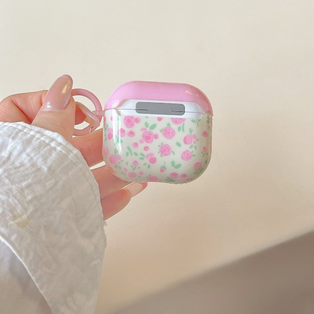 韓系清新碎花粉玫瑰適用蘋果耳機保護套airpods4無線藍牙耳機殼-細節圖3