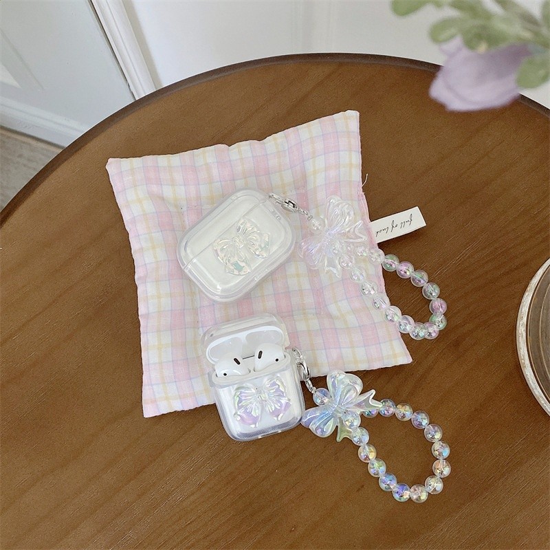 ins透明鐳射蝴蝶結airpods pro2保護套適用2/3代蘋果無線耳機殼女-細節圖2