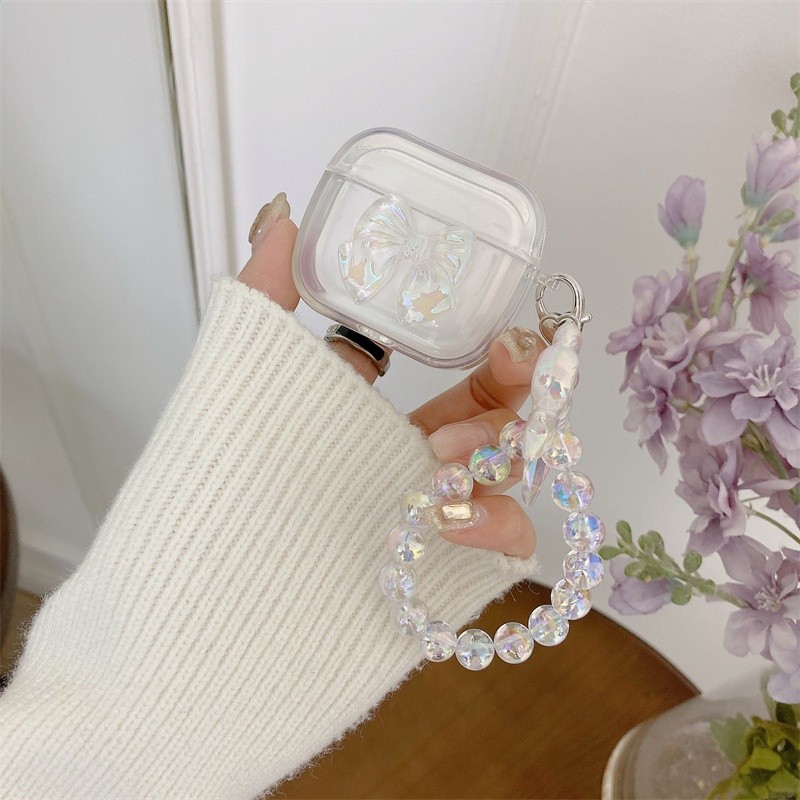 ins透明鐳射蝴蝶結airpods pro2保護套適用2/3代蘋果無線耳機殼女-細節圖4