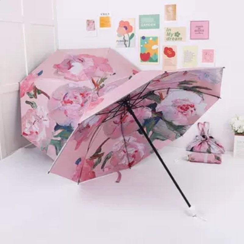 五折雙層雙面花【粉芍藥+手拎包】（防曬0透光）