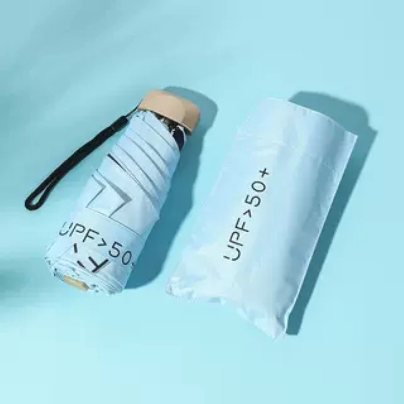 鋁合金傘骨五折－淺藍色【防曬0透光】（送布袋）