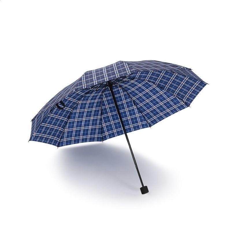 超大號加固商務格子雨傘加大加固十骨防曬三折傘摺疊家用晴雨傘-細節圖5