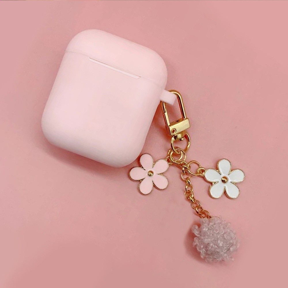 iPhone櫻花毛球鑰匙扣粉色殼適用蘋果AirpodsPro耳機保護套1/2代-細節圖2
