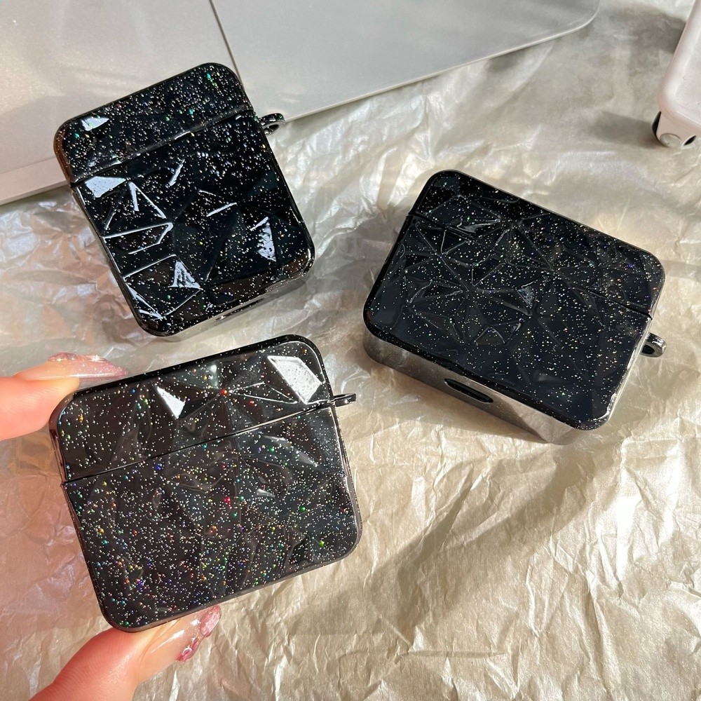 外貿七彩鑽石紋適用蘋果AirPods2代耳機保護套方形新三代閃粉Pro-細節圖3