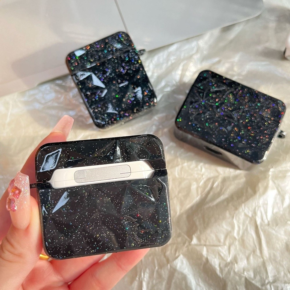 外貿七彩鑽石紋適用蘋果AirPods2代耳機保護套方形新三代閃粉Pro-細節圖4