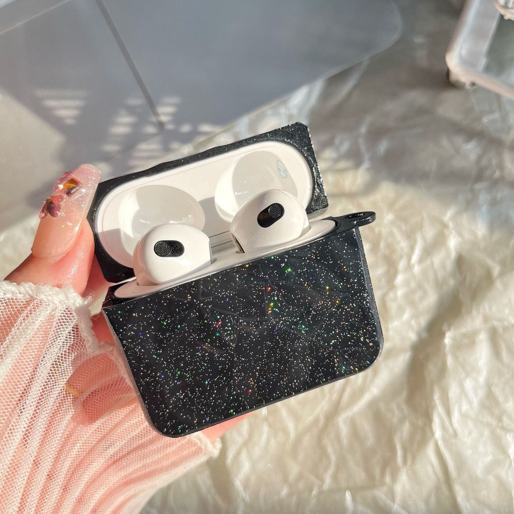 外貿七彩鑽石紋適用蘋果AirPods2代耳機保護套方形新三代閃粉Pro-細節圖5