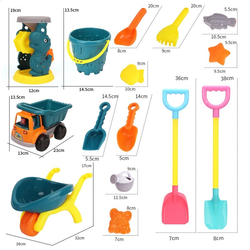 2026年新款15件套兒童恐龍沙灘玩具套裝寶寶戶外挖沙玩具車工具-細節圖4