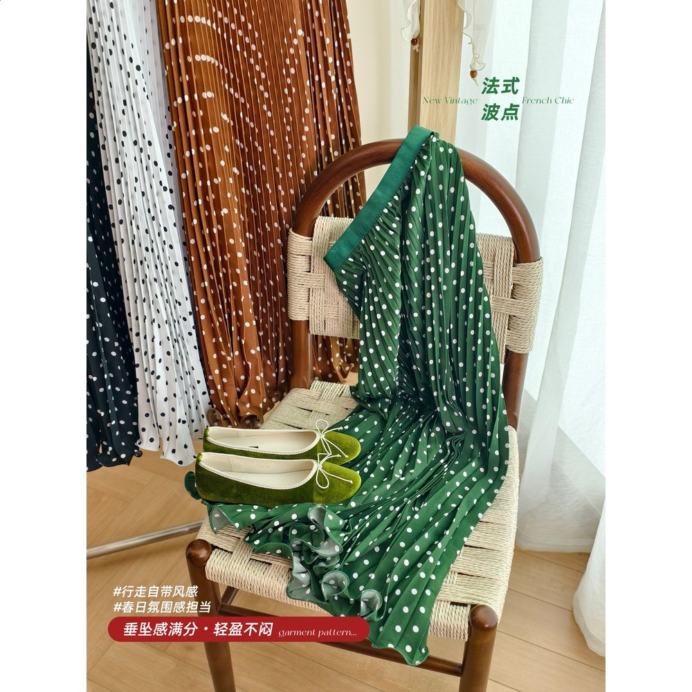 小耳出品 復古波點~遮胯！篙密順滑/篙溫壓褶 鬆緊腰百褶半身裙女-細節圖4