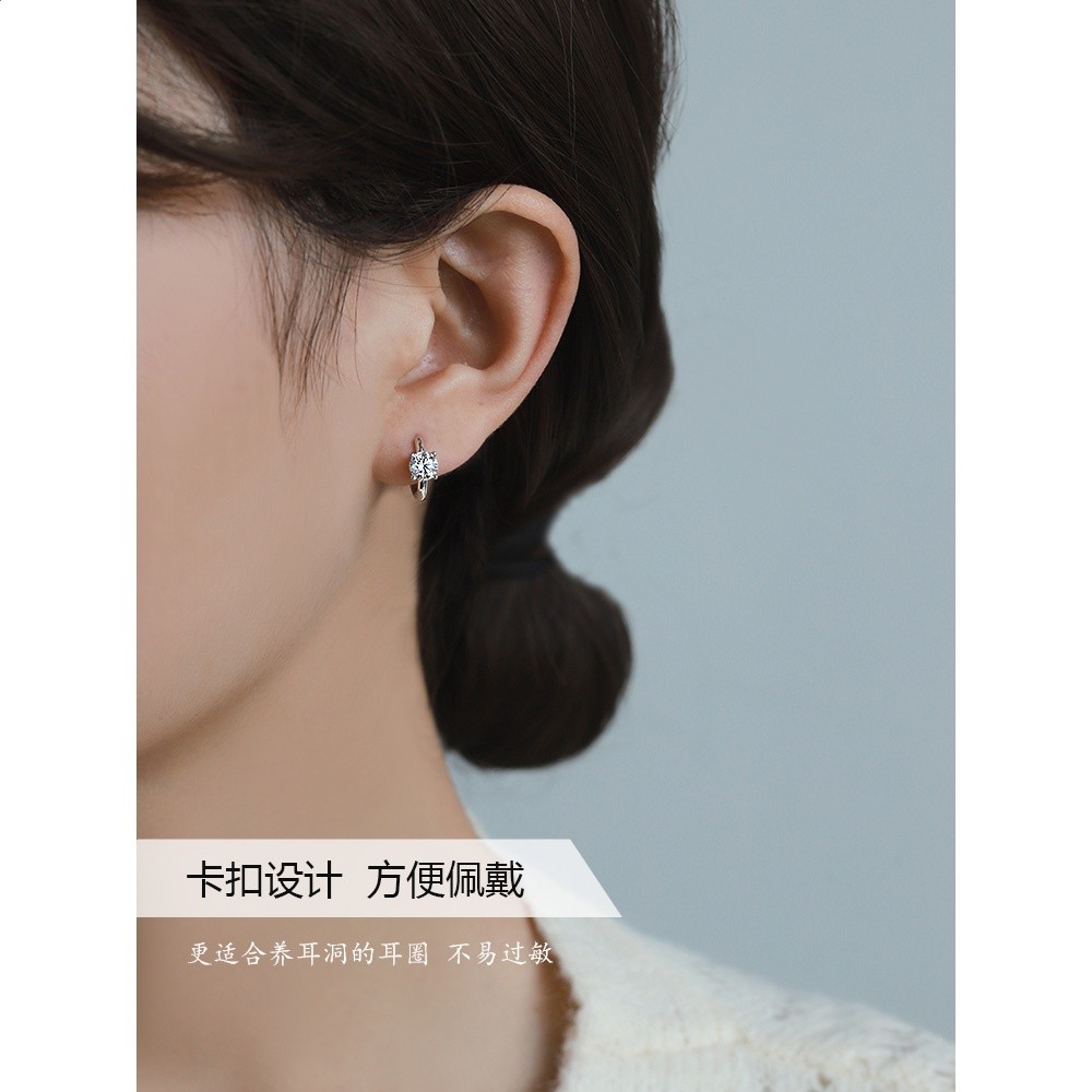 莫桑鑽耳環純銀耳釘簡約輕奢耳圈耳扣免摘養耳洞時尚個性新款耳飾-細節圖2